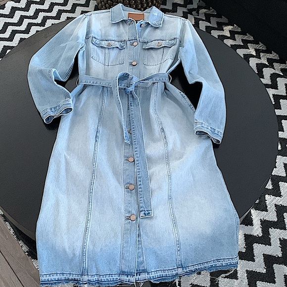 Sanctuary Distressed Denim Belted Longer Length Trench Coat Size Medium - Picture 2 of 4